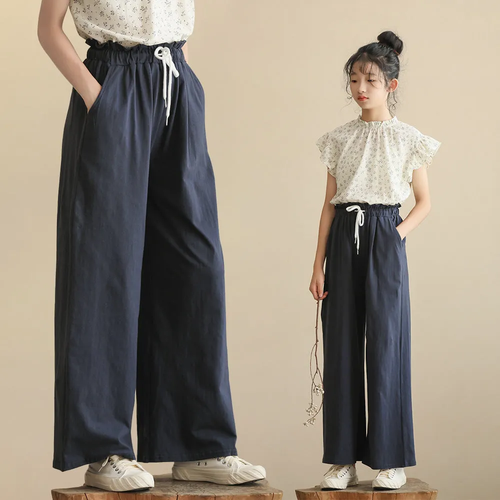 日系 碎花小飞袖衬衫/ 直筒裤 Delicate Floral Ruffle Sleeve Blouse/ Classic Straight Leg Pants