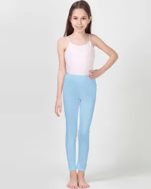 100% Organic Cotton High Waisted Ankle Length Leggings for Girls - Light Blue