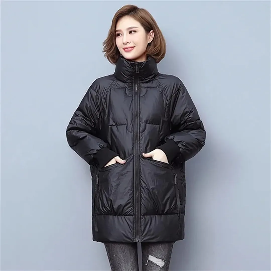 Adhdyuud Womens Solid With Pocket Winter Outerwear Thicken Warm Zipper Cotton-Padded Coat Winter