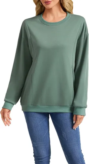 AEARGIV Women Causal Maternity Nursing Sweatshirt Comfort Friendly Zip Breastfeeding Pullover Tops Mama's Boobery Sweater