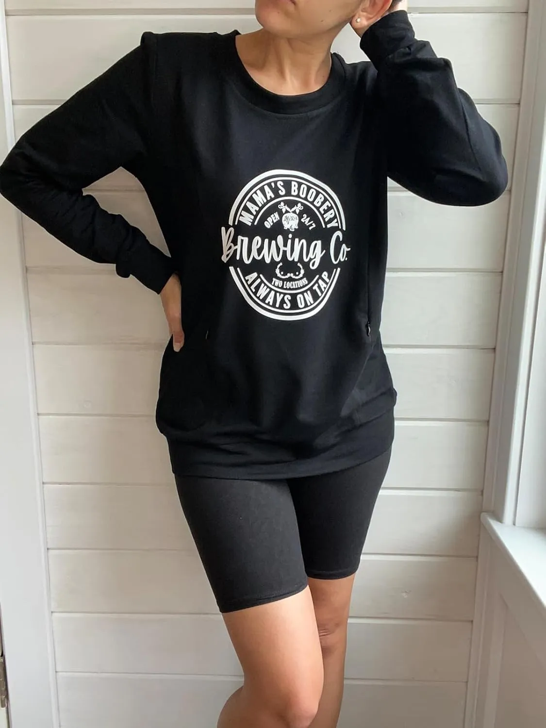 AEARGIV Women Causal Maternity Nursing Sweatshirt Comfort Friendly Zip Breastfeeding Pullover Tops Mama's Boobery Sweater