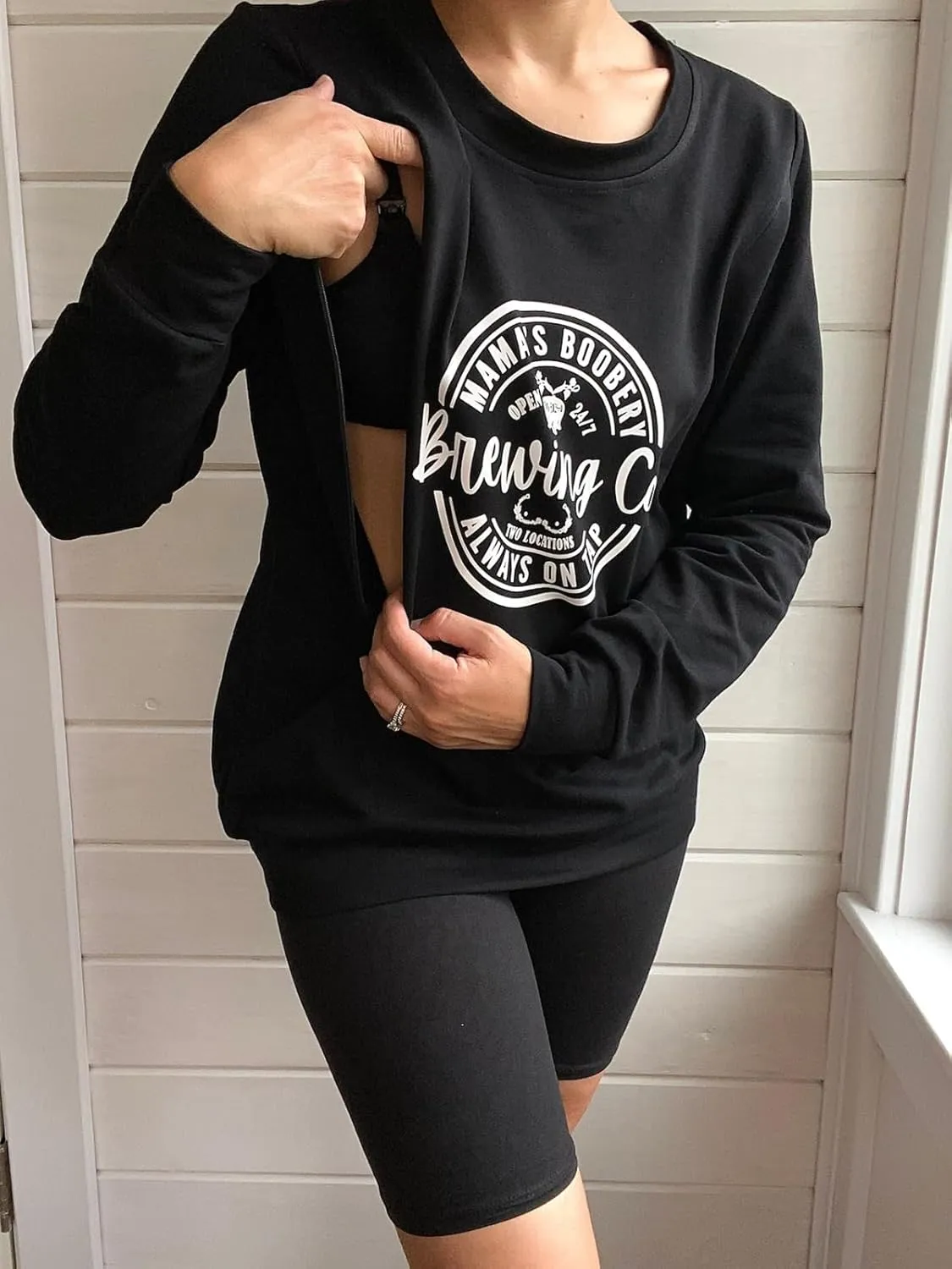 AEARGIV Women Causal Maternity Nursing Sweatshirt Comfort Friendly Zip Breastfeeding Pullover Tops Mama's Boobery Sweater
