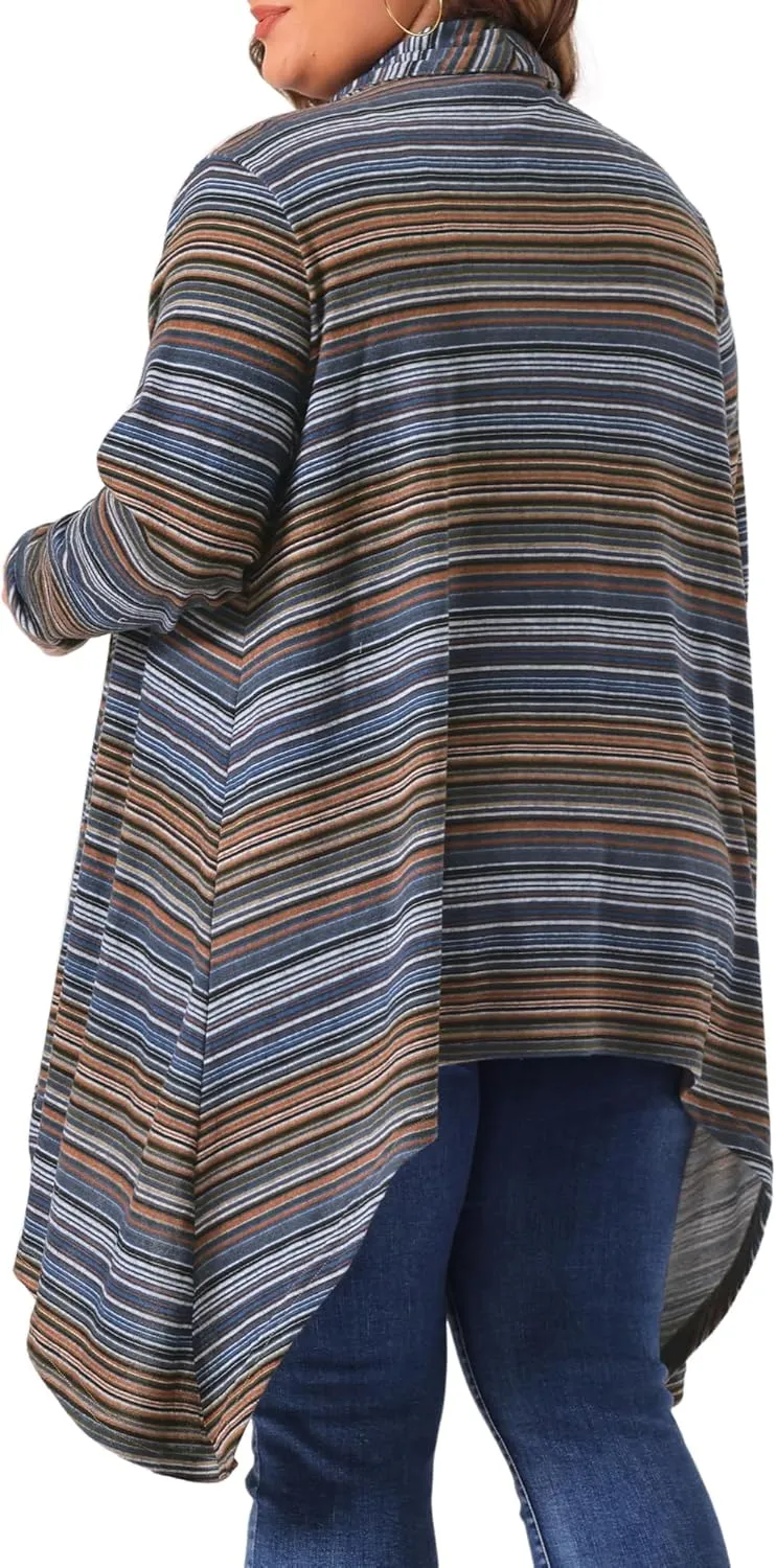 Agnes Orinda Plus Size Cardigan Sweaters for Women Lightweight Long Sleeve Open Front Knit Stripe Cardigans