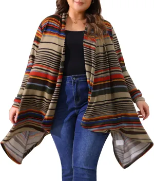 Agnes Orinda Plus Size Cardigan Sweaters for Women Lightweight Long Sleeve Open Front Knit Stripe Cardigans