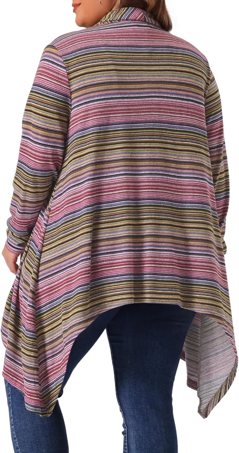 Agnes Orinda Plus Size Cardigan Sweaters for Women Lightweight Long Sleeve Open Front Knit Stripe Cardigans