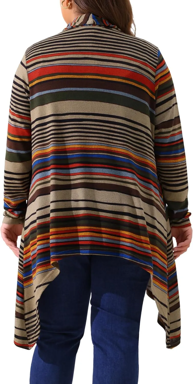 Agnes Orinda Plus Size Cardigan Sweaters for Women Lightweight Long Sleeve Open Front Knit Stripe Cardigans