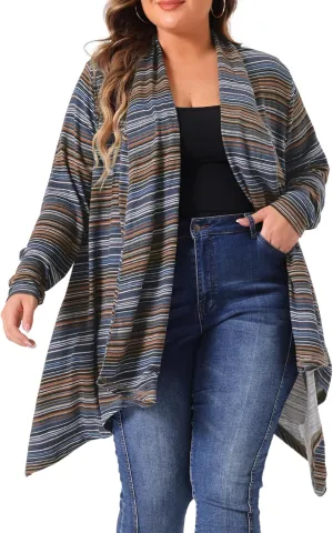 Agnes Orinda Plus Size Cardigan Sweaters for Women Lightweight Long Sleeve Open Front Knit Stripe Cardigans