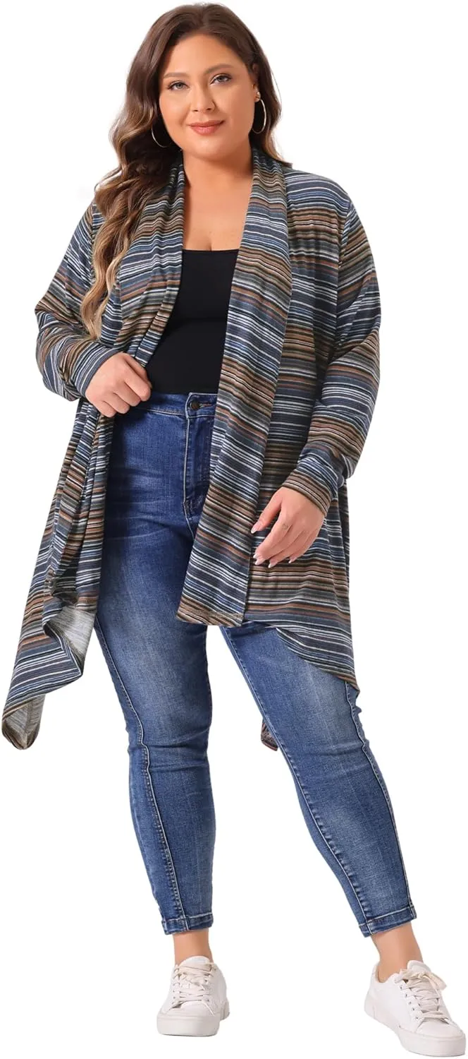 Agnes Orinda Plus Size Cardigan Sweaters for Women Lightweight Long Sleeve Open Front Knit Stripe Cardigans