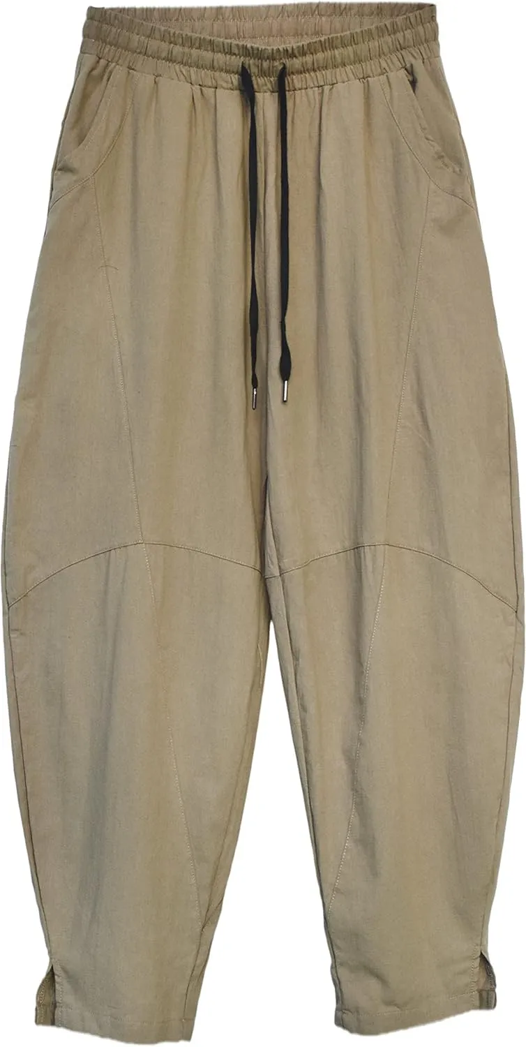 AITFINEISM Mens Cotton Linen Pants Elastic Drawstring Waist Lightweight Summer Beach Pants