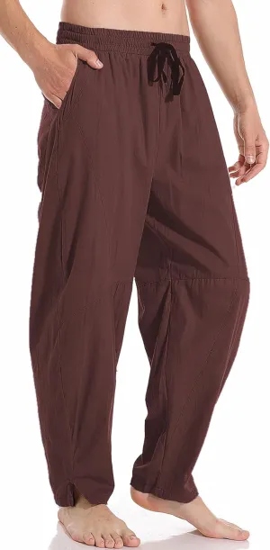 AITFINEISM Mens Cotton Linen Pants Elastic Drawstring Waist Lightweight Summer Beach Pants
