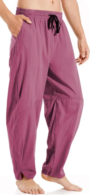 AITFINEISM Mens Cotton Linen Pants Elastic Drawstring Waist Lightweight Summer Beach Pants