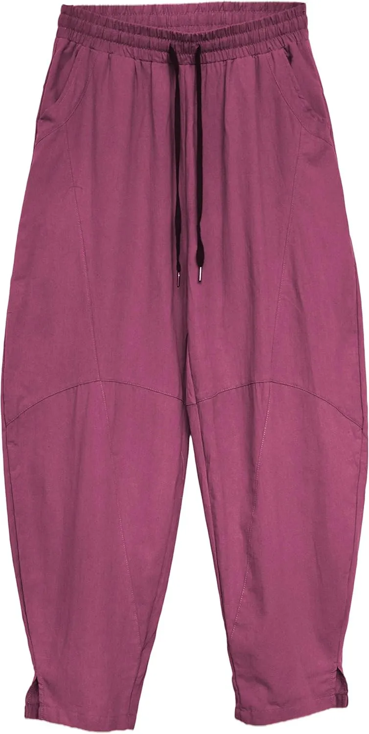 AITFINEISM Mens Cotton Linen Pants Elastic Drawstring Waist Lightweight Summer Beach Pants