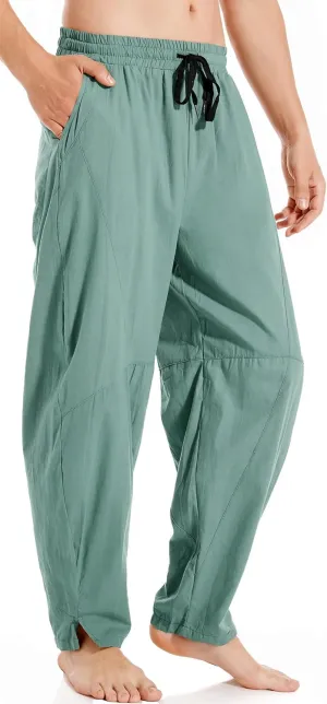 AITFINEISM Mens Cotton Linen Pants Elastic Drawstring Waist Lightweight Summer Beach Pants