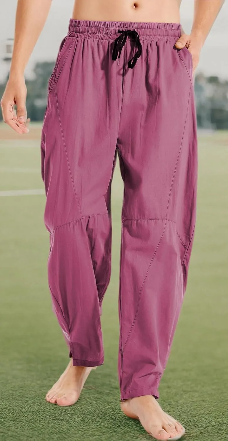 AITFINEISM Mens Cotton Linen Pants Elastic Drawstring Waist Lightweight Summer Beach Pants