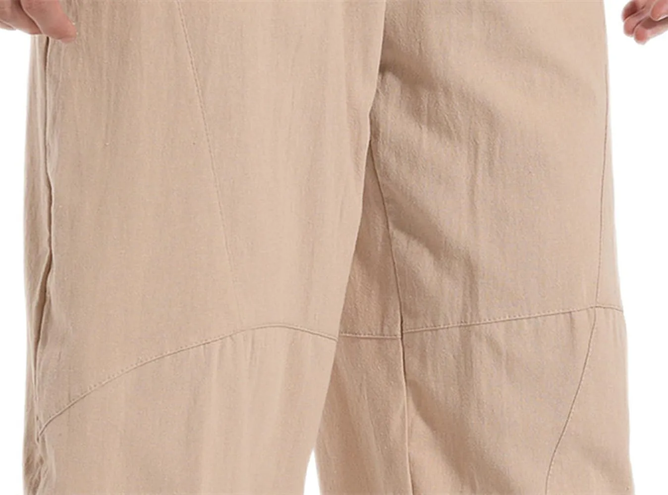 AITFINEISM Mens Cotton Linen Pants Elastic Drawstring Waist Lightweight Summer Beach Pants