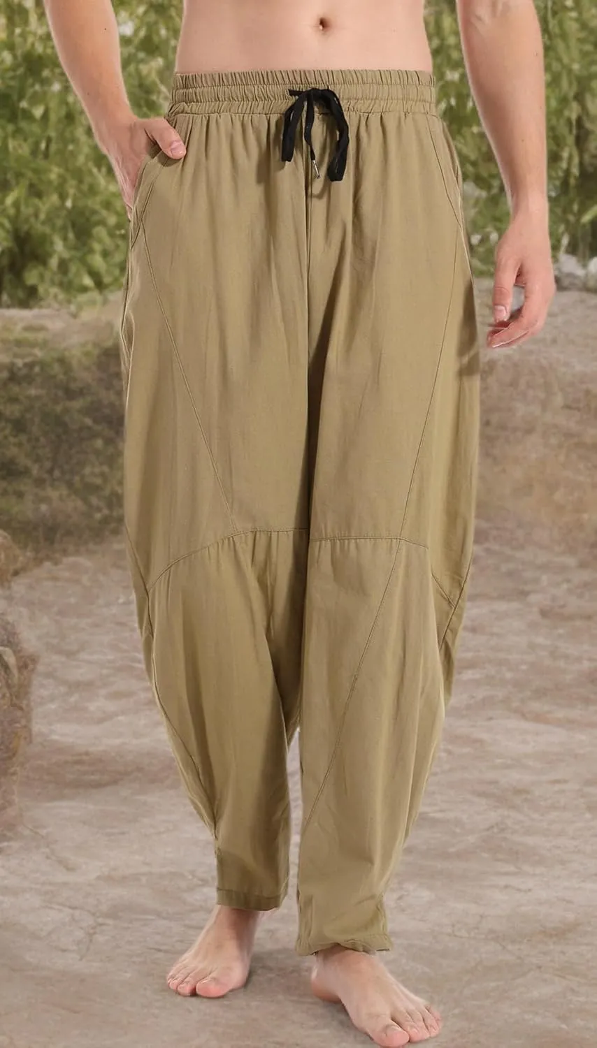 AITFINEISM Mens Cotton Linen Pants Elastic Drawstring Waist Lightweight Summer Beach Pants