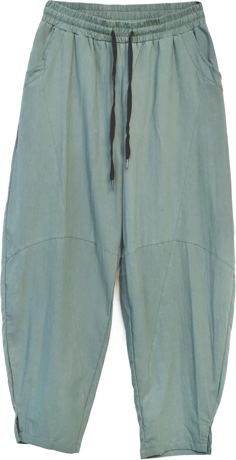 AITFINEISM Mens Cotton Linen Pants Elastic Drawstring Waist Lightweight Summer Beach Pants