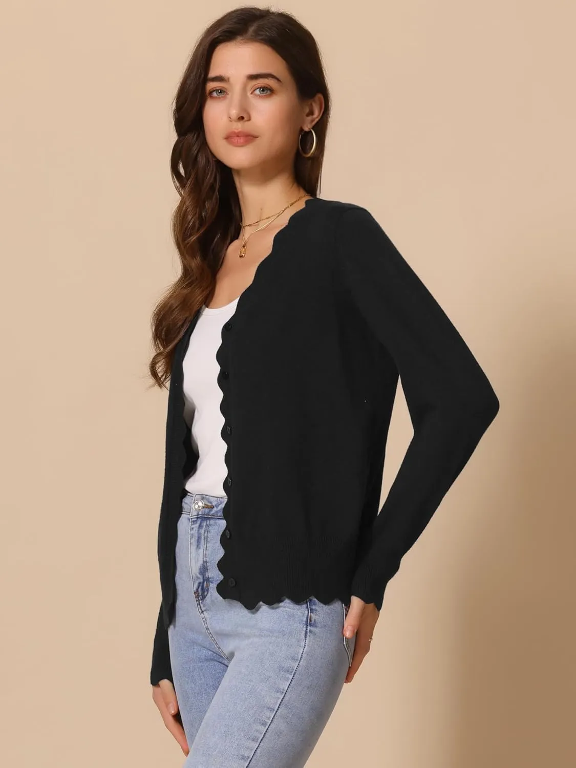 Allegra K Cardigan Sweater for Women V Neck Long Sleeve Open Front Lightweight Knit Shrugs Sweaters