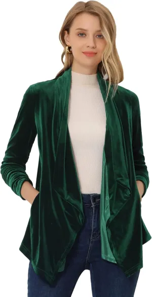 Allegra K Lightweight Cardigan Sweaters for Women's Shawl Collar Drape Open Front Velvet Cardigan