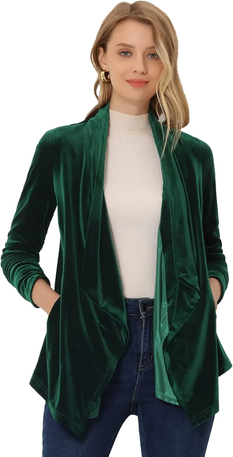 Allegra K Lightweight Cardigan Sweaters for Women's Shawl Collar Drape Open Front Velvet Cardigan
