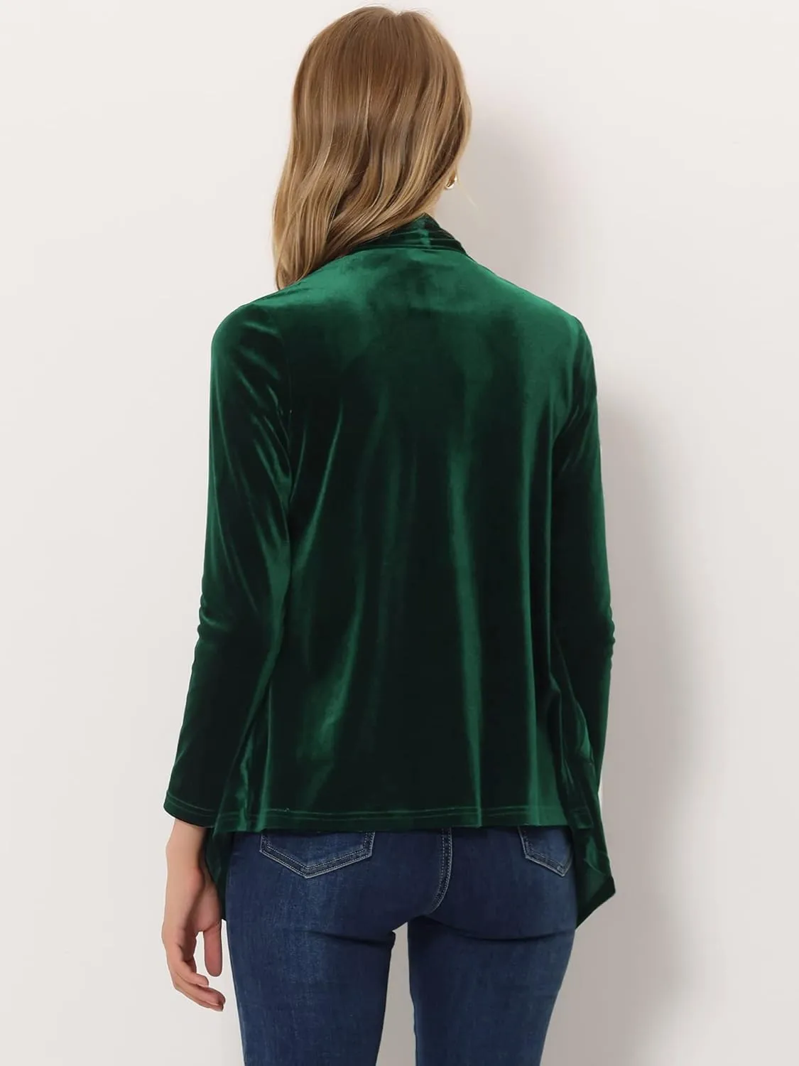 Allegra K Lightweight Cardigan Sweaters for Women's Shawl Collar Drape Open Front Velvet Cardigan