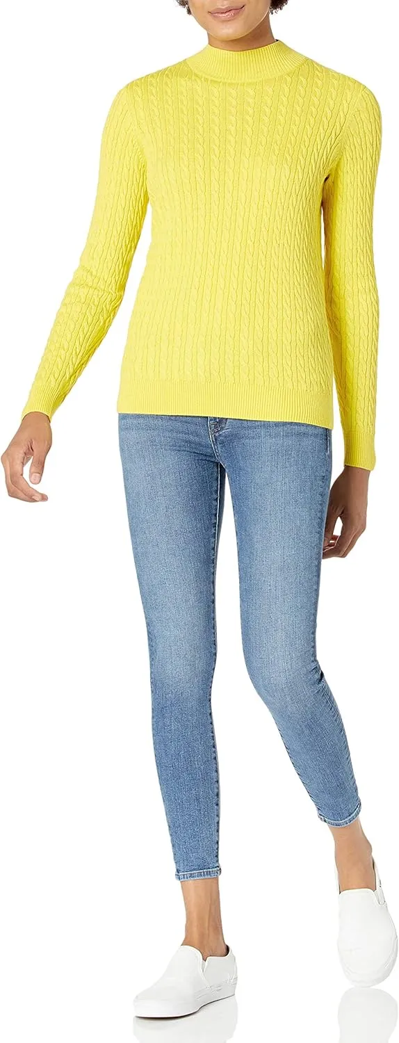 Amazon Essentials Women's Classic-Fit Lightweight Cable Long-Sleeve Mock Neck Sweater