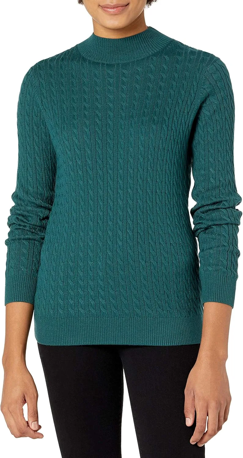 Amazon Essentials Women's Classic-Fit Lightweight Cable Long-Sleeve Mock Neck Sweater