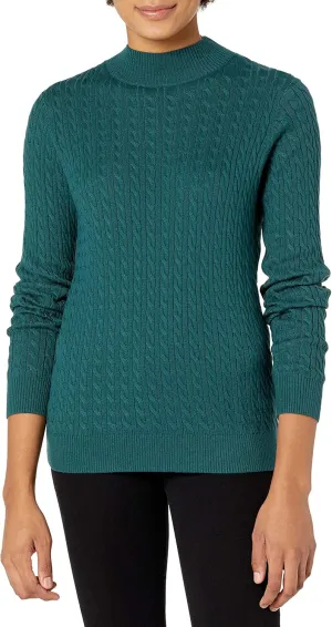 Amazon Essentials Women's Classic-Fit Lightweight Cable Long-Sleeve Mock Neck Sweater