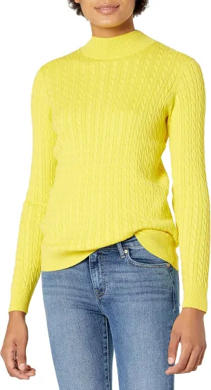 Amazon Essentials Women's Classic-Fit Lightweight Cable Long-Sleeve Mock Neck Sweater