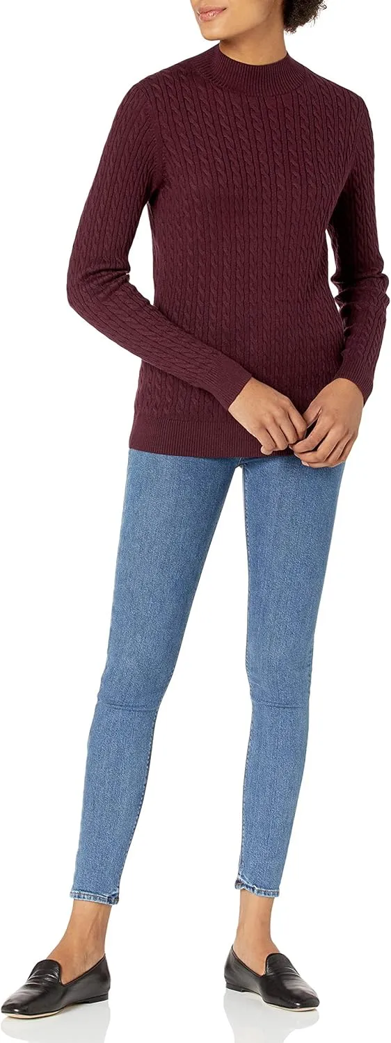 Amazon Essentials Women's Classic-Fit Lightweight Cable Long-Sleeve Mock Neck Sweater