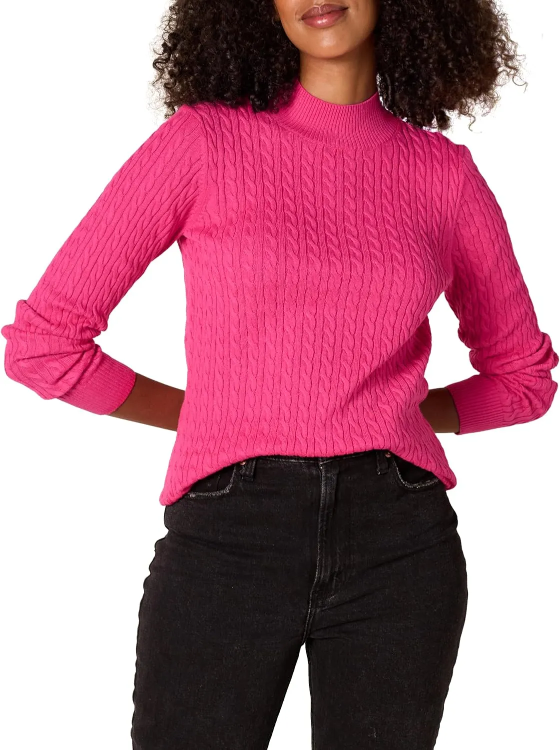 Amazon Essentials Women's Classic-Fit Lightweight Cable Long-Sleeve Mock Neck Sweater