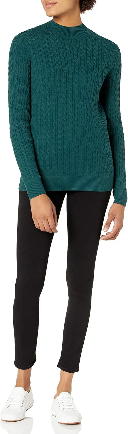 Amazon Essentials Women's Classic-Fit Lightweight Cable Long-Sleeve Mock Neck Sweater