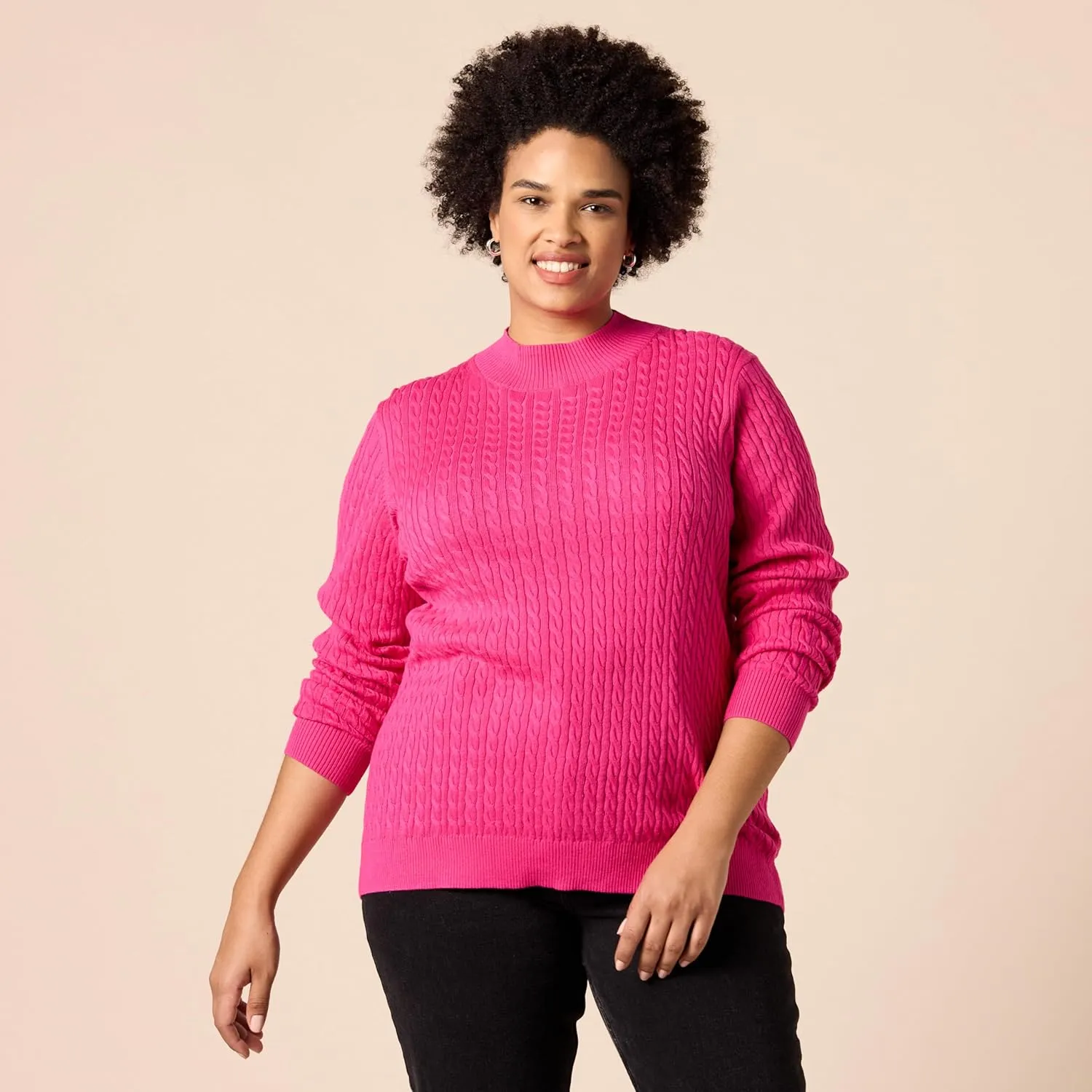 Amazon Essentials Women's Classic-Fit Lightweight Cable Long-Sleeve Mock Neck Sweater