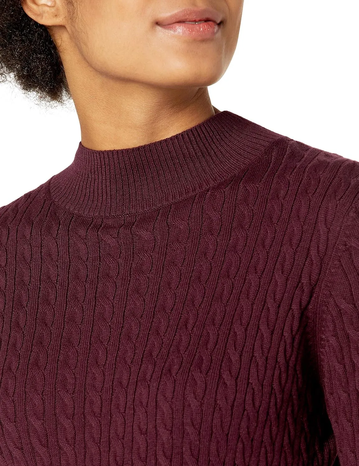 Amazon Essentials Women's Classic-Fit Lightweight Cable Long-Sleeve Mock Neck Sweater