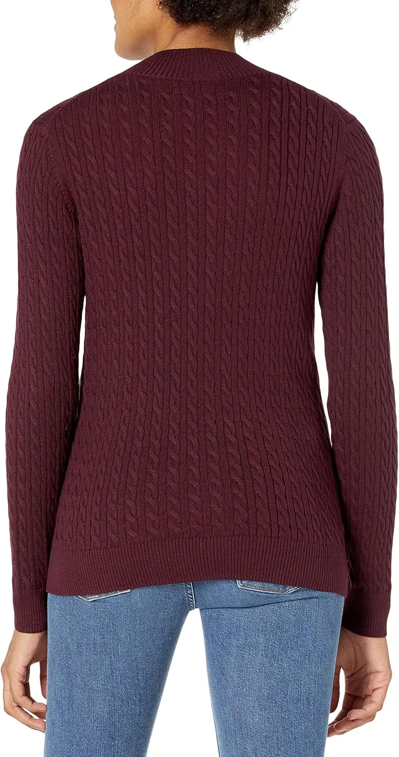 Amazon Essentials Women's Classic-Fit Lightweight Cable Long-Sleeve Mock Neck Sweater