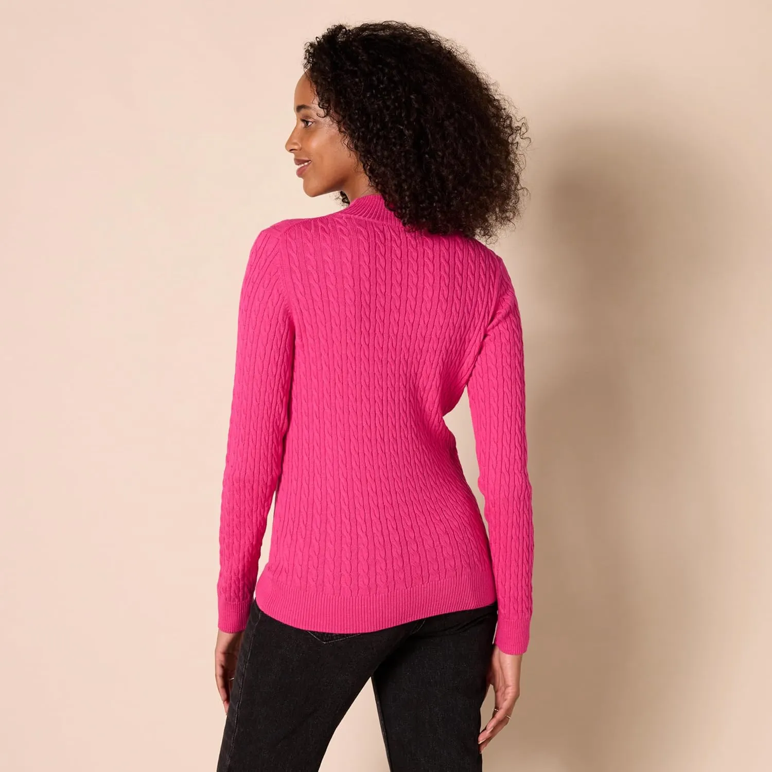 Amazon Essentials Women's Classic-Fit Lightweight Cable Long-Sleeve Mock Neck Sweater