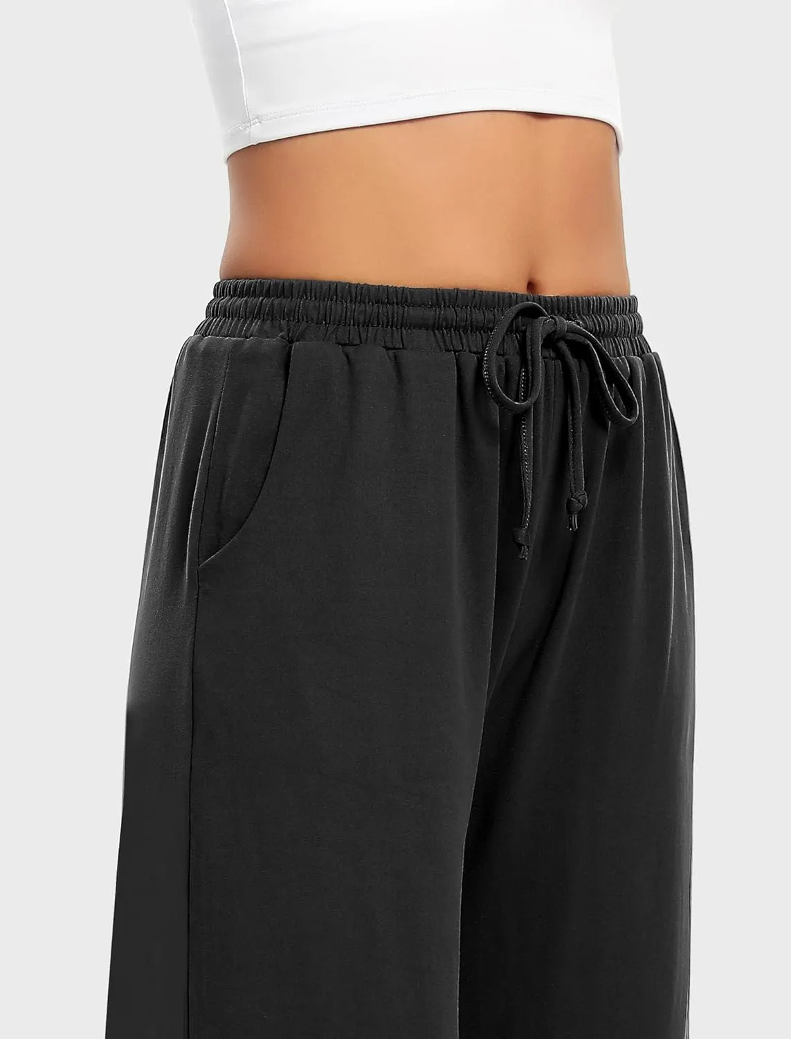 Annenmy Womens Capri Yoga Pants Wide Leg Gym Shorts Quick Dry Drawstring Pants Loose Workout Capris Sweatpants with Pockets