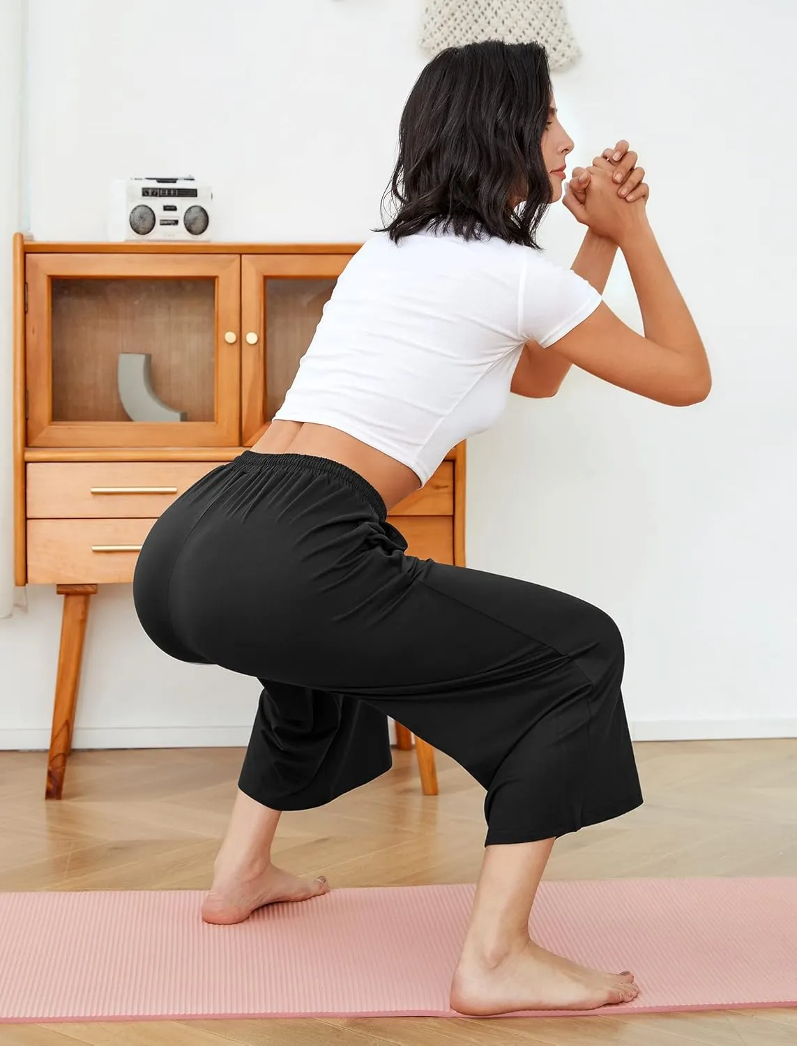 Annenmy Womens Capri Yoga Pants Wide Leg Gym Shorts Quick Dry Drawstring Pants Loose Workout Capris Sweatpants with Pockets