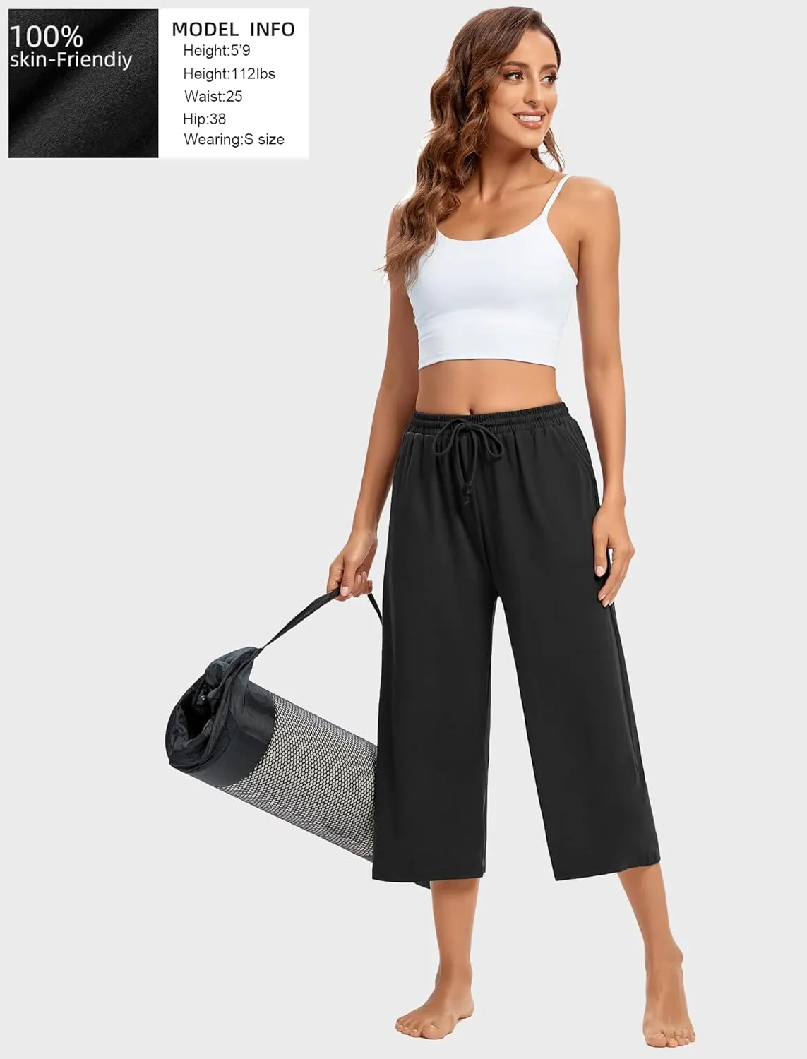 Annenmy Womens Capri Yoga Pants Wide Leg Gym Shorts Quick Dry Drawstring Pants Loose Workout Capris Sweatpants with Pockets