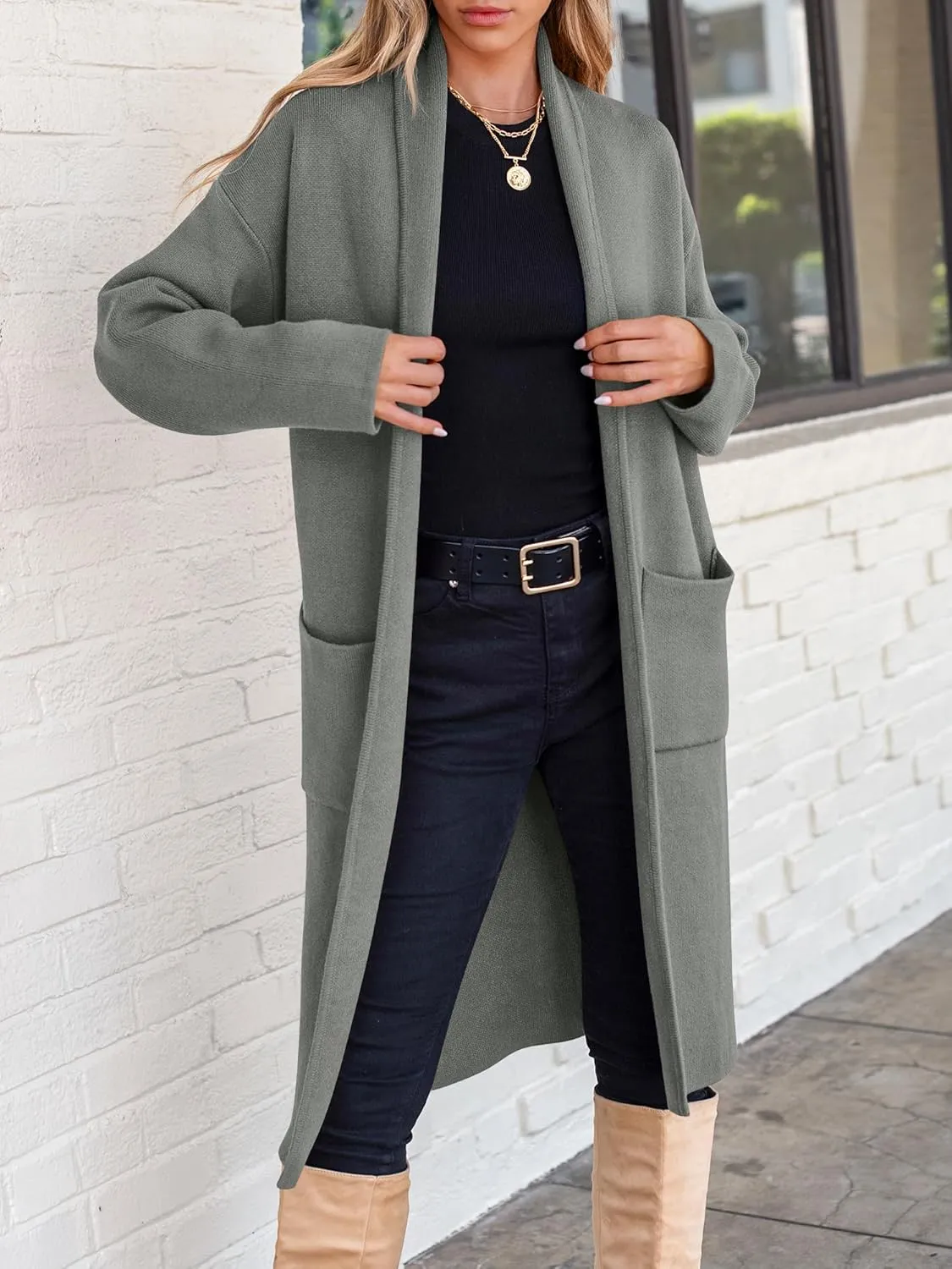 ANRABESS Women's Cardigan Long Sweater Oversized Open Front Knit Duster Coat 2024 Trendy Lady Fall Coatigan Outerwear