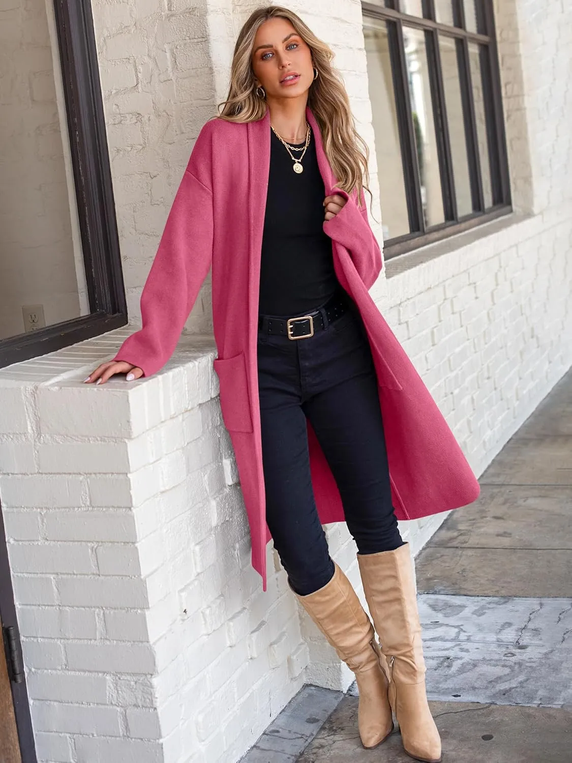 ANRABESS Women's Cardigan Long Sweater Oversized Open Front Knit Duster Coat 2024 Trendy Lady Fall Coatigan Outerwear