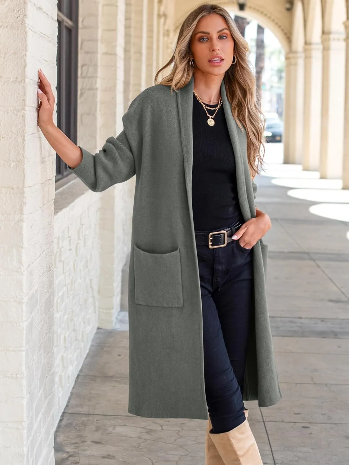 ANRABESS Women's Cardigan Long Sweater Oversized Open Front Knit Duster Coat 2024 Trendy Lady Fall Coatigan Outerwear