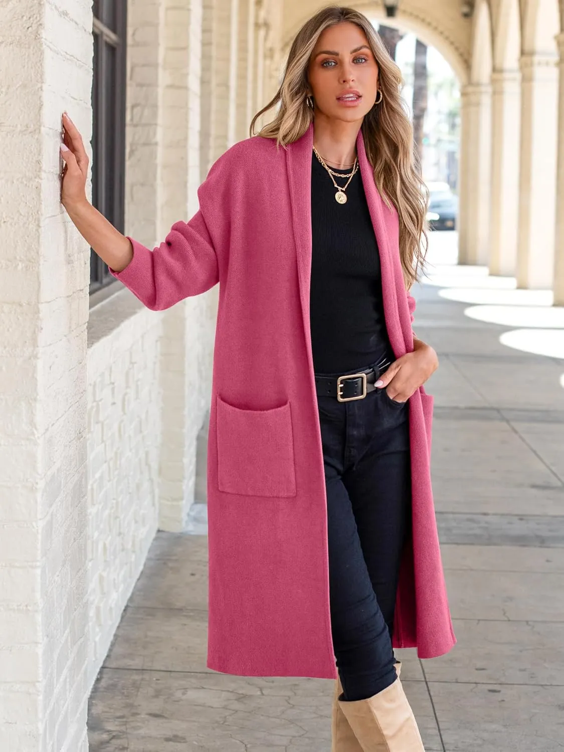 ANRABESS Women's Cardigan Long Sweater Oversized Open Front Knit Duster Coat 2024 Trendy Lady Fall Coatigan Outerwear