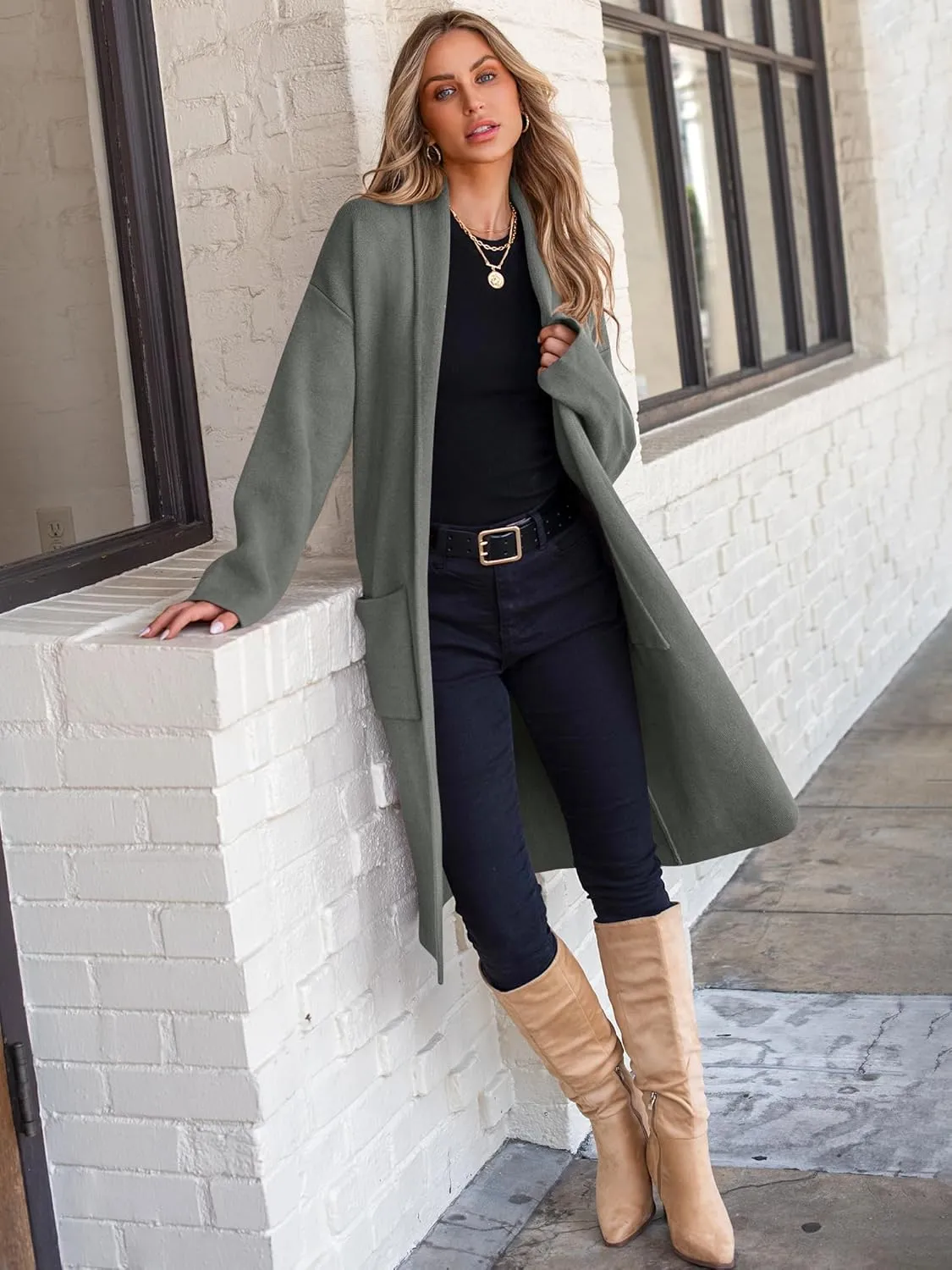 ANRABESS Women's Cardigan Long Sweater Oversized Open Front Knit Duster Coat 2024 Trendy Lady Fall Coatigan Outerwear