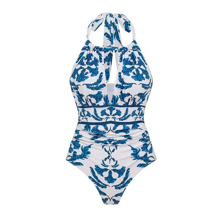 Ara - Versatile Lace-Up Printed One-Piece Swimsuit Set