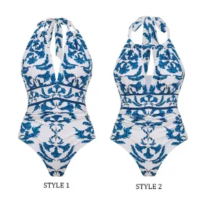 Ara - Versatile Lace-Up Printed One-Piece Swimsuit Set