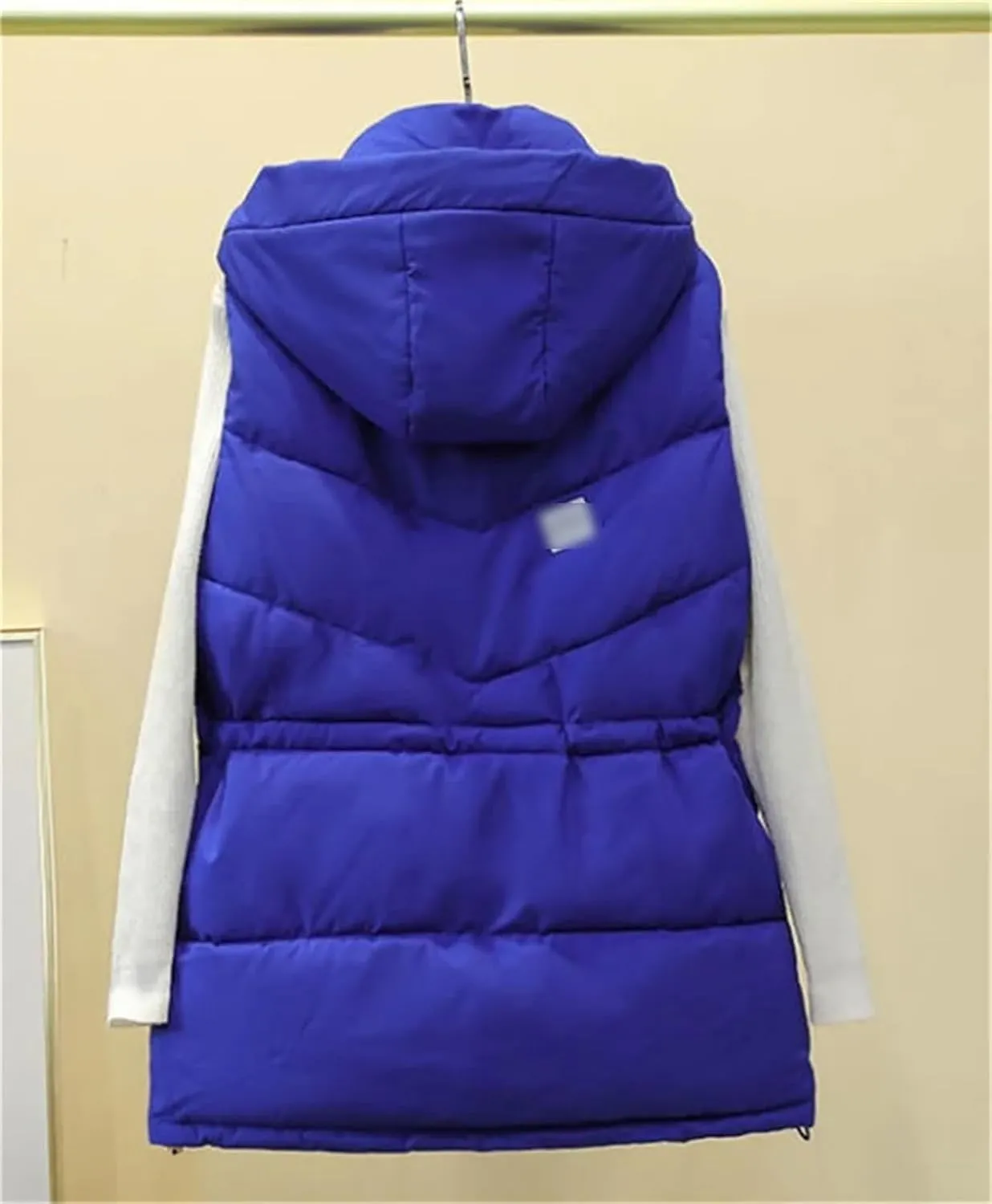 Autumn Winter Women Solid Loose Vest Drawstring Hooded Vest Jacket Cotton Padded Warm Waistcoat