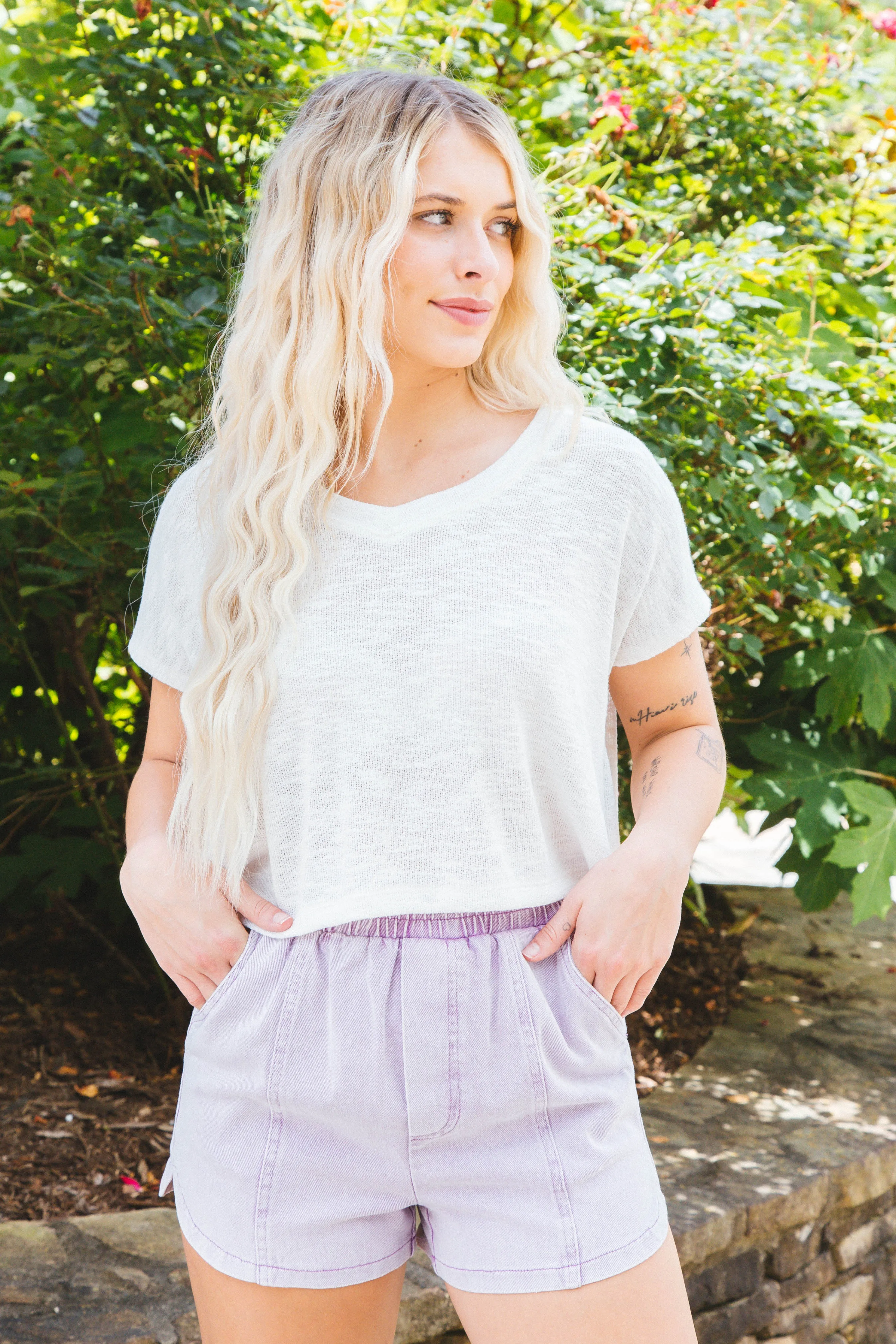 Ayla Elastic Waist Shorts, Purple