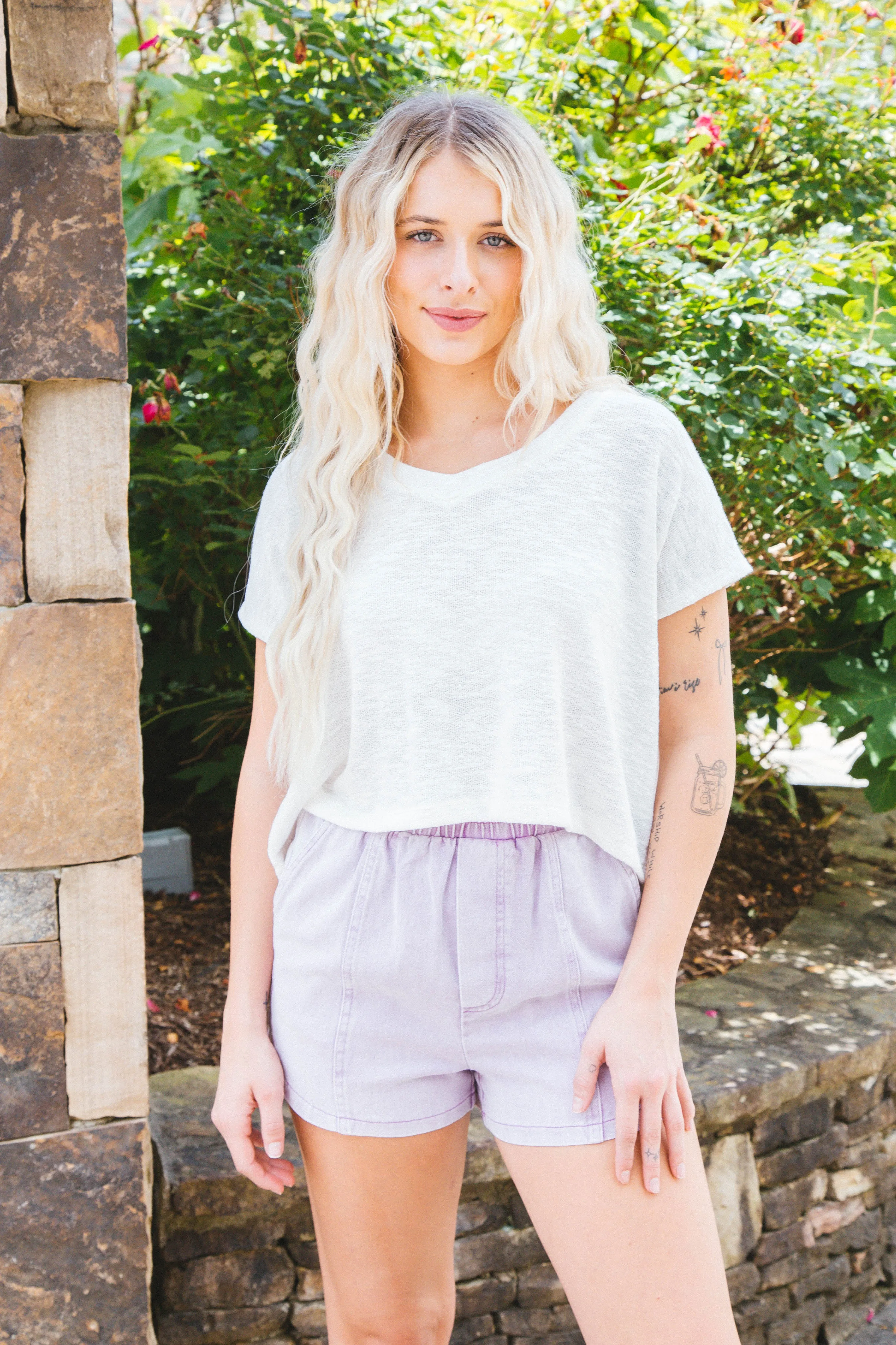 Ayla Elastic Waist Shorts, Purple