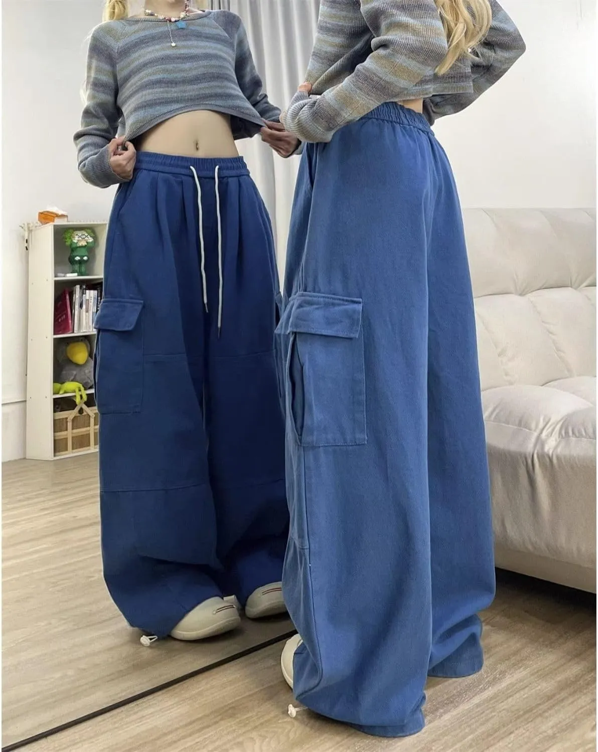 Baggy Cargo Pants for Women Men Y2k Wide Leg Sweatpants High Waisted Drawstring Pants Hip Hop Clothes